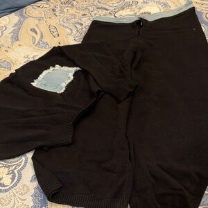 Black Sweater with Denim Accent